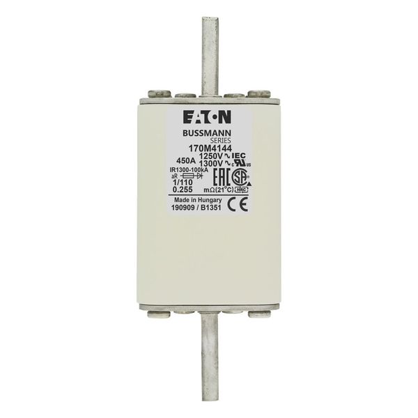 Fuse-link, high speed, 450 A, AC 1250 V, size 1, 53 x 66 x 138 mm, aR, DIN, IEC, single indicator image 6