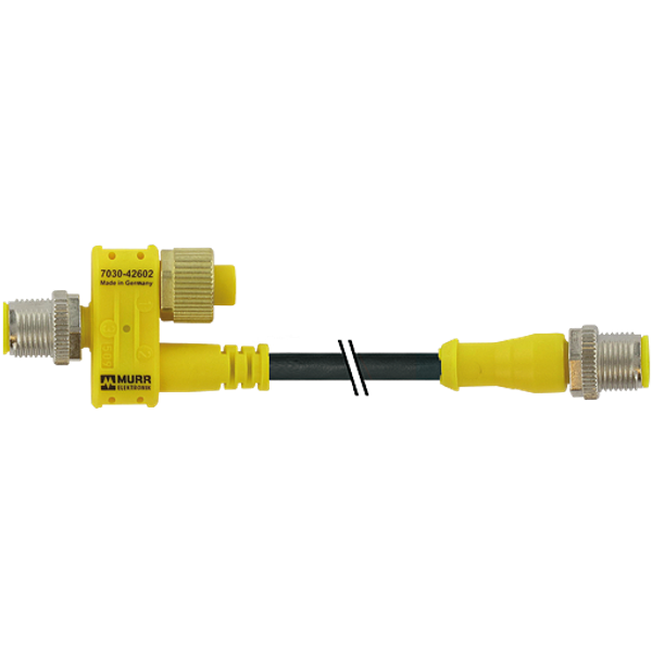 T-coupler M12 male/M12 male+cable+ M12 fem. PUR 3x0.34 bk+dragch 0,2m image 1