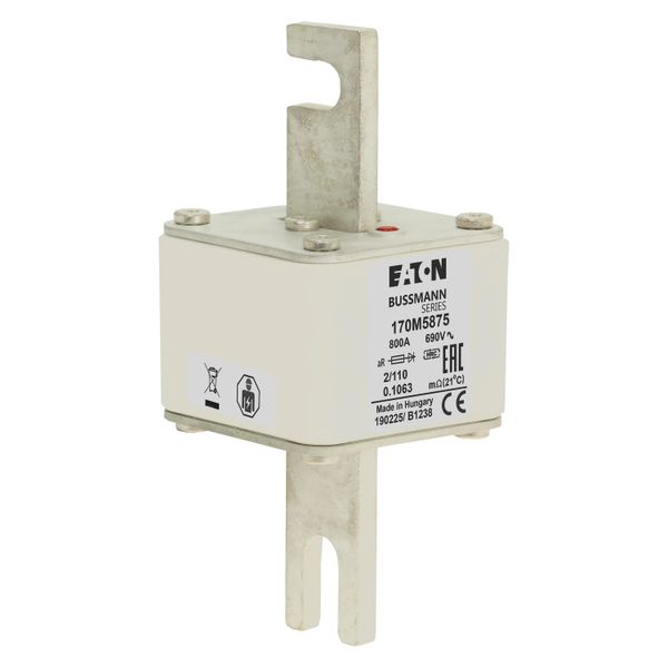 Fuse-link, high speed, 800 A, AC 690 V, size 2, 61 x 75 x 140 mm, aR, DIN, IEC, single indicator image 16