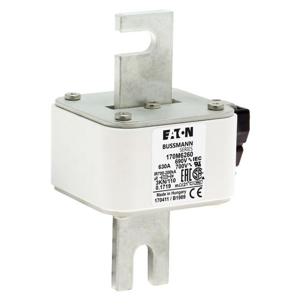 Fuse-link, high speed, 630 A, AC 690 V, DIN 3, 76 x 92 x 139 mm, aR, DIN, IEC, single indicator image 18