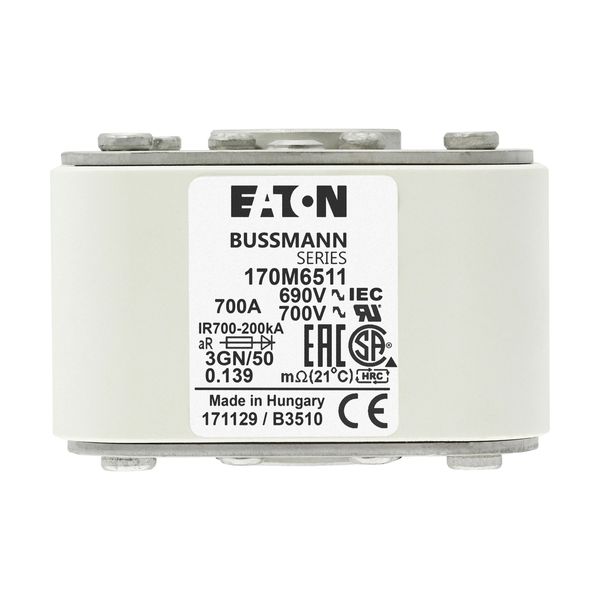 Fuse-link, high speed, 700 A, AC 690 V, size 3, 76 x 92 x 53 mm, aR, IEC, UL, single indicator image 13