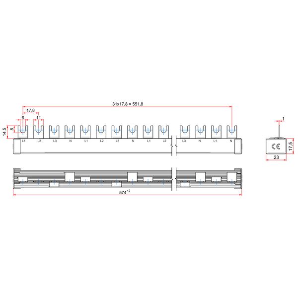 Busbar, 1xRCCB 4-pole, 2xMCB 3+N, 10xMCB 1+N, 32 MV, 10 mm2 image 7