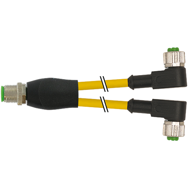 Y-Distributor M12 male/M12 fem. 90° A-cod. PUR 3x0.34 ye +drag ch. 5m image 1