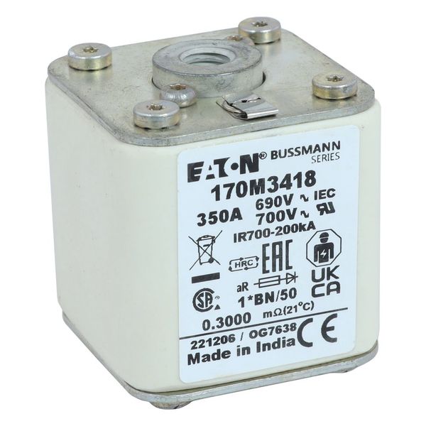 Fuse-link, high speed, 350 A, AC 690 V, compact size 1, 45 x 59 x 51 mm, aR, IEC, UL, single indicator, flush end, M8 image 9