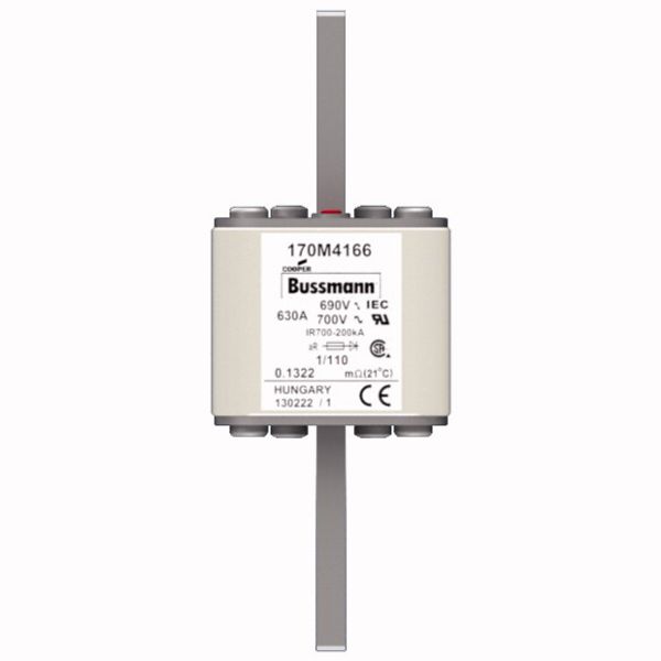 Fuse-link, high speed, 630 A, AC 690 V, DIN 1, 53 x 66 x 138 mm, aR, DIN, IEC, single indicator image 1