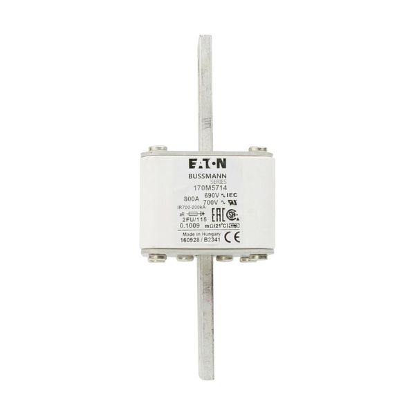 Fuse-link, high speed, 800 A, AC 690 V, size 2, 61 x 77 x 135 mm, aR, IEC, UL, no indicator, 115 mm centres image 1