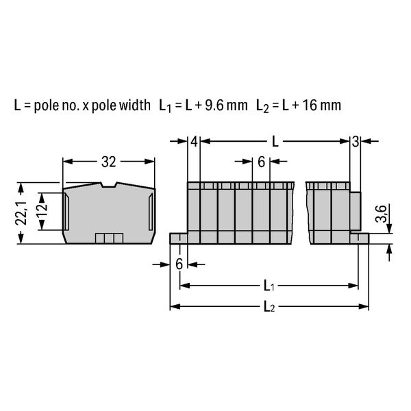 Terminal strip without push-buttons with fixing flanges gray image 1