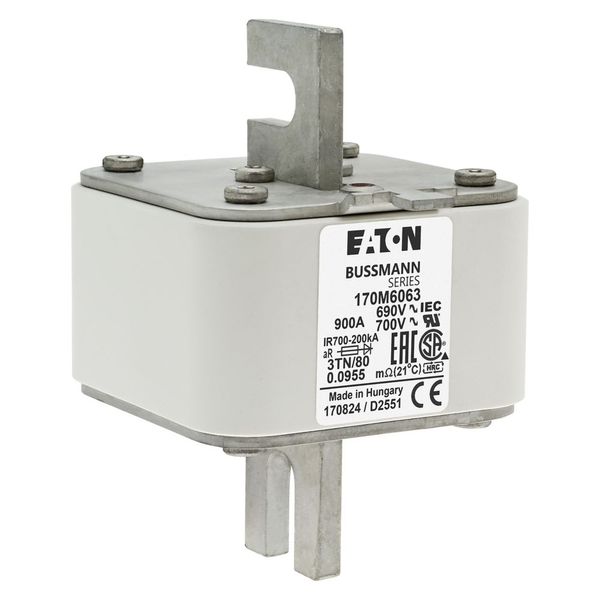 Fuse-link, high speed, 900 A, AC 690 V, DIN 3, 76 x 90 x 109 mm, aR, DIN, IEC, single indicator image 9