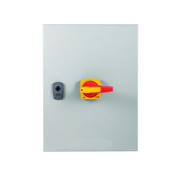 Switch-disconnector, DMM, 125 A, 4 pole, Emergency switching off function, With red rotary handle and yellow locking ring, in steel enclosure image 6