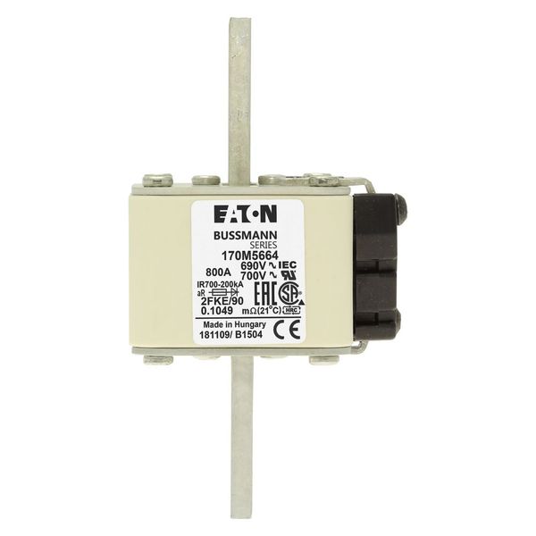 Fuse-link, high speed, 800 A, AC 690 V, size 2, 61 x 77 x 135 mm, aR, IEC, UL, type K indicator, 90 mm centres image 14