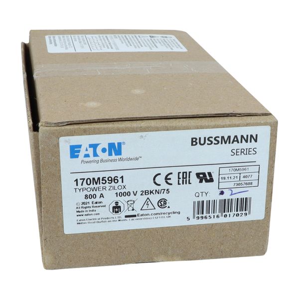 Fuse-link, high speed, 800 A, AC 1000 V, size 2, 59 x 77 x 75 mm, aR, IEC, UL, single indicator image 5