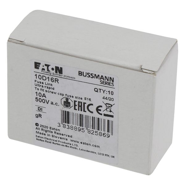 Fuse-link, LV, 10 A, AC 500 V, D1, aR, IEC, ultra rapid image 12