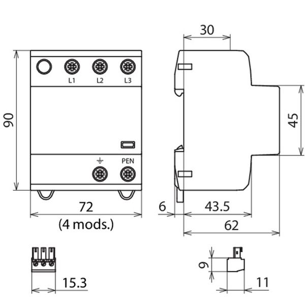 Appl.-opt. combined arrester DEHNshield B type 1+2 for three-phase TN- image 2