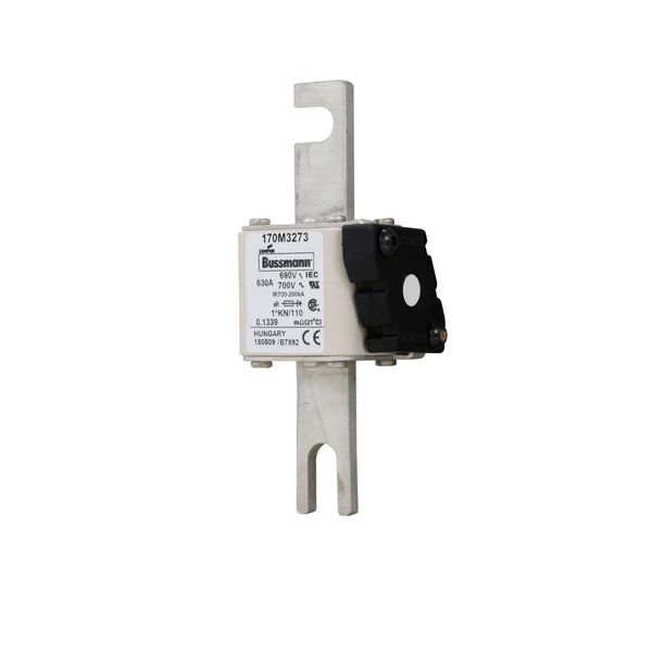 Fuse-link, high speed, 630 A, AC 690 V, compact DIN 1, 45 x 58 x 134 mm, aR, DIN, IEC, type K indicator, 110 mm centres image 15