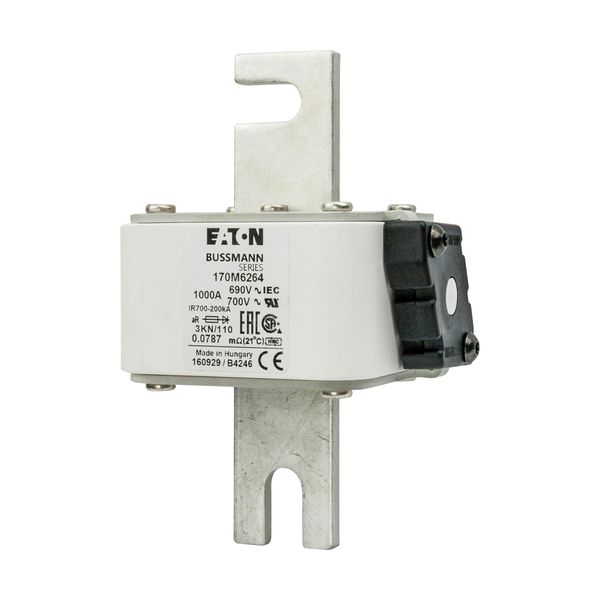 Fuse-link, high speed, 1000 A, AC 690 V, DIN 3, 76 x 92 x 139 mm, aR, DIN, IEC, single indicator image 8