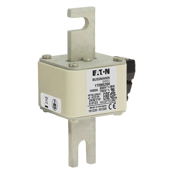 Fuse-link, high speed, 1000 A, AC 690 V, DIN 2, 61 x 77 x 138 mm, aR, DIN, IEC, single indicator image 10