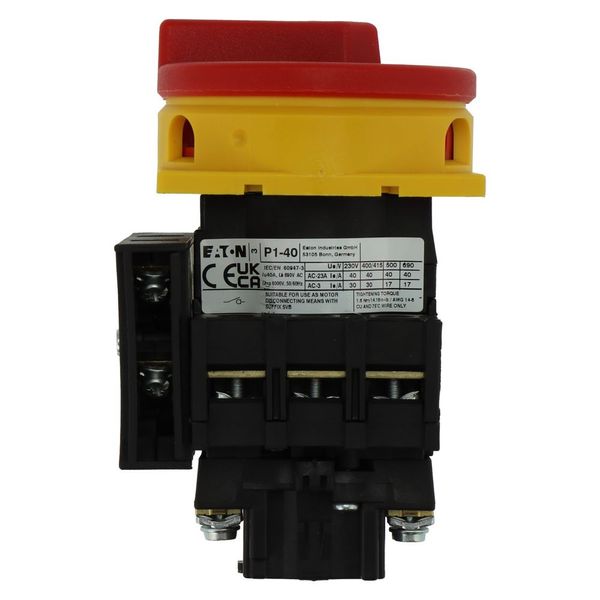 Main switch, P1, 40 A, flush mounting, 3 pole, 1 N/O, 1 N/C, Emergency switching off function, With red rotary handle and yellow locking ring, Lockabl image 28