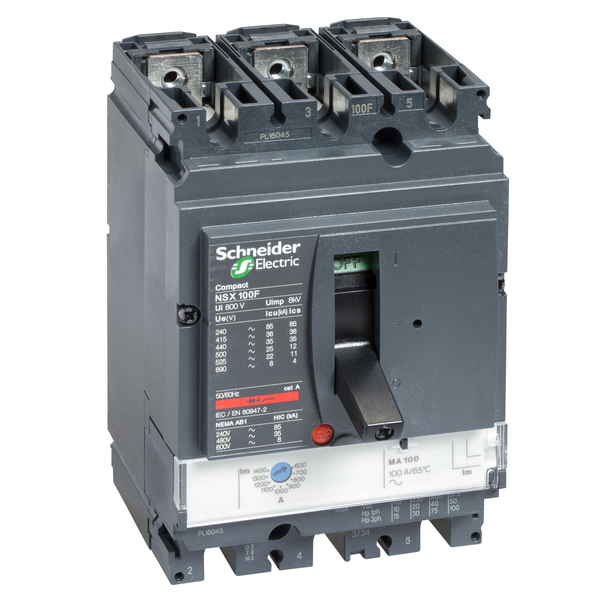 circuit breaker ComPact NSX100H, 70 kA at 415 VAC, MA trip unit 2.5 A, 3 poles 3d image 4