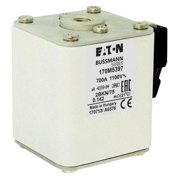 Fuse-link, high speed, 700 A, AC 1000 V, size 2, 61 x 75 x 77 mm, aR, IEC, UL, single indicator image 10