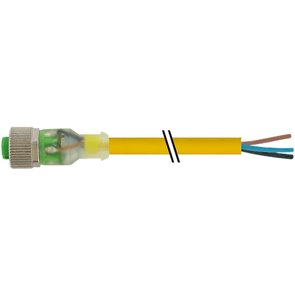 M12 female 0° A-cod. with cable LED PUR 3x0.34 ye UL/CSA+drag ch. 7.5m image 1