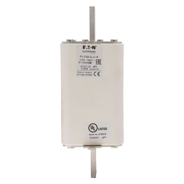 Fuse-link, high speed, 315 A, DC 1500 V, 3L, 75 x 205 mm, gPV, IEC, UL, without indicator image 3