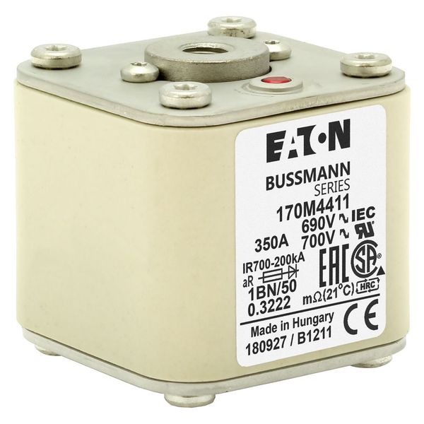 Fuse-link, high speed, 350 A, AC 690 V, size 1, 53 x 69 x 51 mm, aR, IEC, UL, single indicator, flush end, M8 image 23