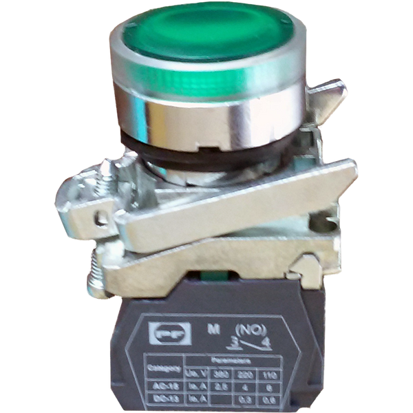 Pushbutton switch LED FP PCPI GREEN 1NO IP40 230V image 1