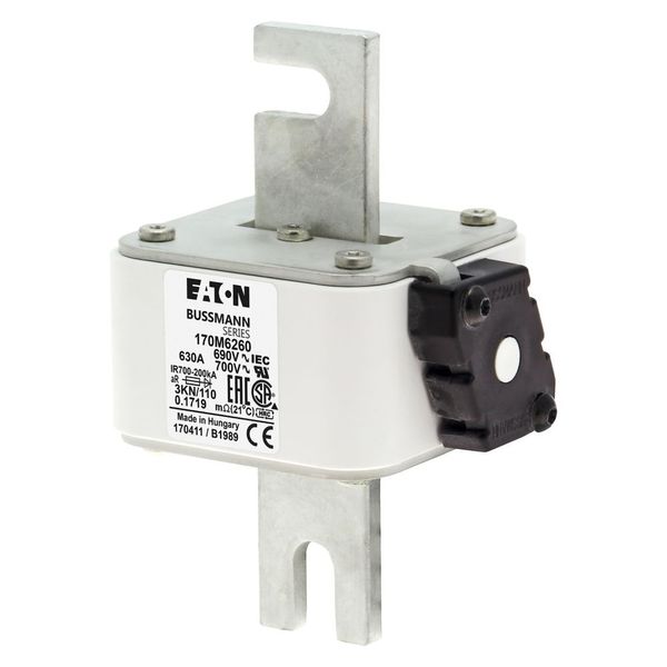 Fuse-link, high speed, 630 A, AC 690 V, DIN 3, 76 x 92 x 139 mm, aR, DIN, IEC, single indicator image 7