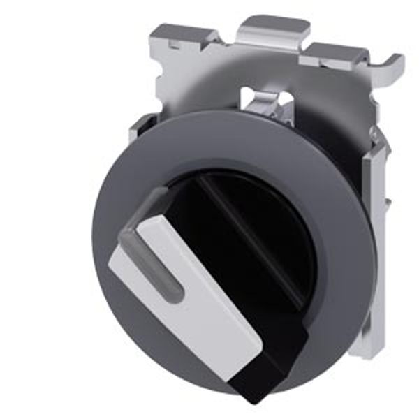 Selector switch, illuminable, 30 mm, round, Metal, matte, white, selector switch, short, front ring for flush installation, 2 switch positions O-I,  3SU1062-2DF60-0AA0-Z Y15 image 1