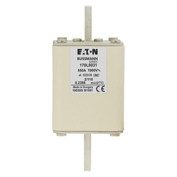 Fuse-link, high speed, 550 A, AC 1000 V, Size 2, 61 x 61 x 141 mm, aR, DIN, IEC, single indicator image 8