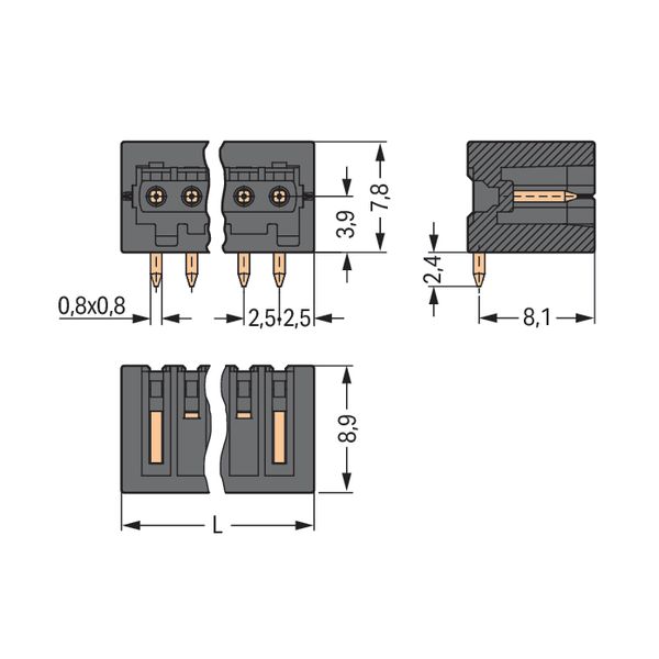 THR male header 0.8 x 0.8 mm solder pin angled black image 5