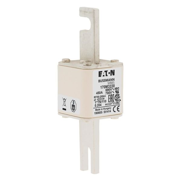 Fuse-link, high speed, 450 A, AC 690 V, compact DIN 1, 45 x 58 x 134 mm, aR, DIN, IEC, single indicator, 80 mm centres image 7