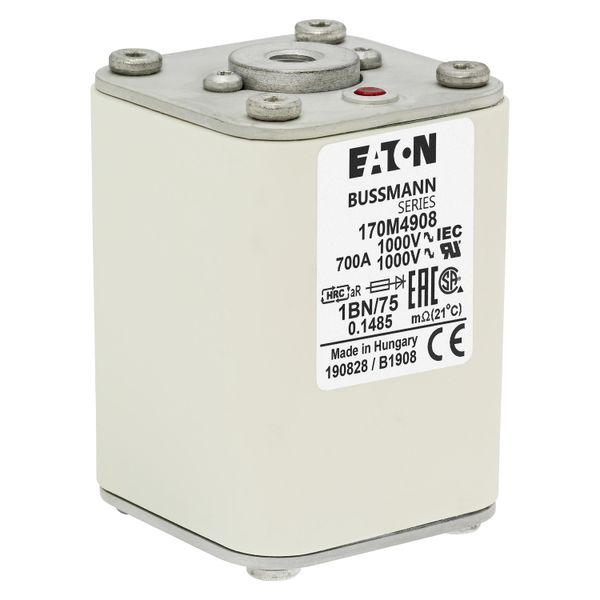 Fuse-link, high speed, 700 A, AC 1000 V, size 1, 53 x 53 x 75 mm, aR, IEC, single indicator image 9