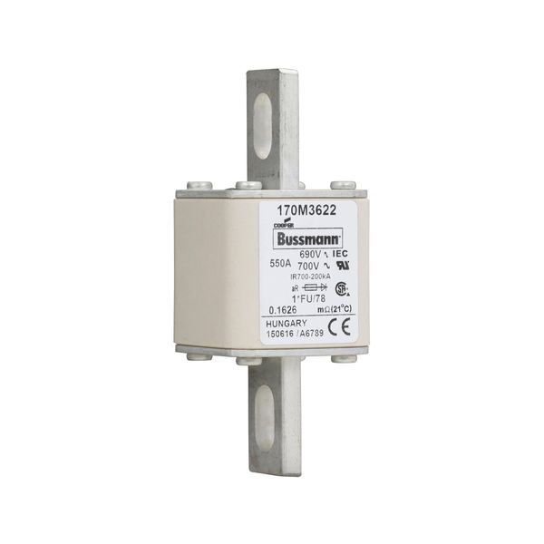 Fuse-link, high speed, 550 A, AC 690 V, compact size 1, 45 x 45 x 110 mm, aR, IEC, UL image 9