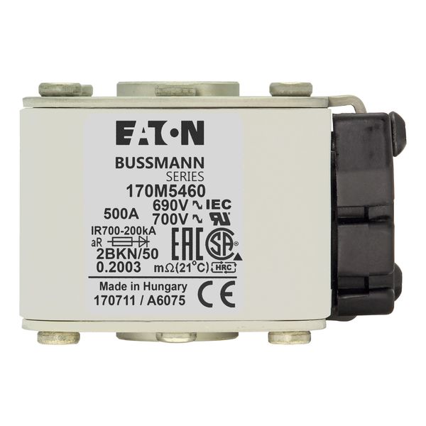 Fuse-link, high speed, 500 A, AC 690 V, size 2, aR, IEC, UL, single indicator image 8