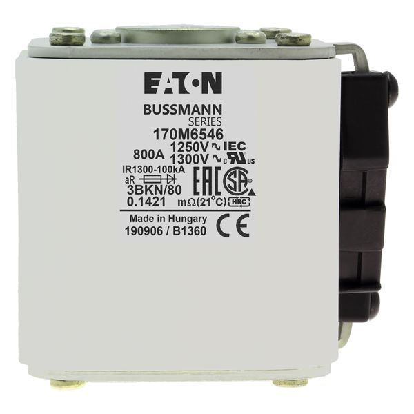 Fuse-link, high speed, 800 A, AC 1250 V, size 3, 76 x 92 x 83 mm, aR, IEC, UL, single indicator image 9