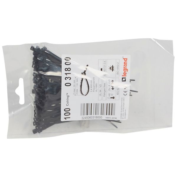 Cable tie Colring - w. 2.4 mm - L. 95 mm - sachet 100 pcs - black image 1