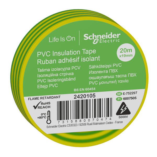 Insulation tape 19mmx20m yellow_green image 1