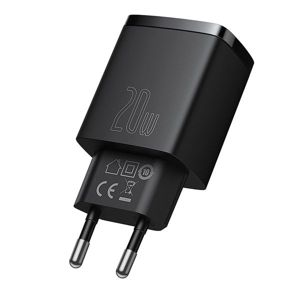 Wall Quick Charger 20W USB + USB-C QC3.0 PD3.0, Black image 2