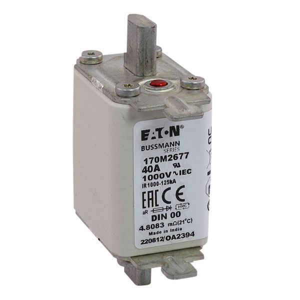 Fuse-link, high speed, 40 A, AC 1000 V, DIN 00, aR, DIN, IEC, single indicator, live gripping lugs image 11