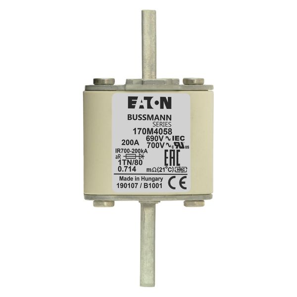 Fuse-link, high speed, 200 A, AC 690 V, DIN 1, 53 x 66 x 108 mm, aR, DIN, IEC, single indicator image 9