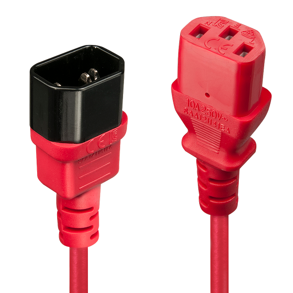 0.5m C14 to C13 Mains Extension Cable, red IEC C14 Connector to IEC C13 Connector image 1