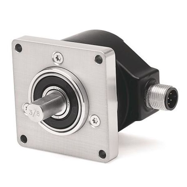 Allen-Bradley, 847T-DN2A-RG03000, Incremental Encoder, Standard Square Flange, 3/8 in Diameter Shaft with Flat, 4.5-5.5 Volt Line Driver,TTL (B-Leads-A, CW, Z gated with BN), MS Connector, 10-Pin with mating connector, 3000 Pulses per Revolution image 1