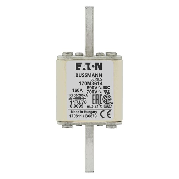 Fuse-link, high speed, 160 A, AC 690 V, compact size 1, 45 x 45 x 110 mm, aR, IEC, UL image 7