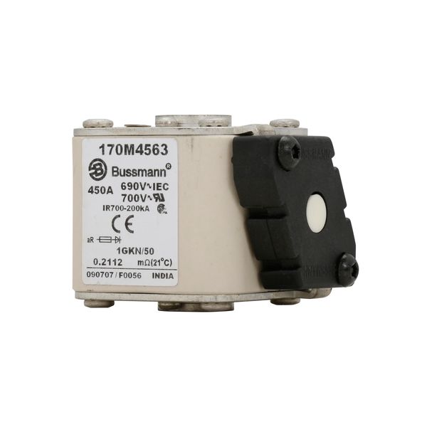 Fuse-link, high speed, 450 A, AC 690 V, size 1, 53 x 69 x 51 mm, aR, IEC, UL, single indicator image 6