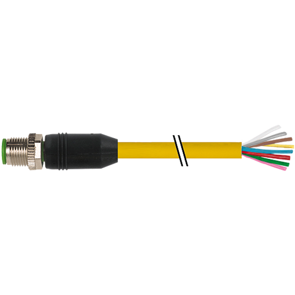 M12 male 0° A-cod. with cable PUR 8x0.25 ye UL/CSA+drag ch. 30m image 1