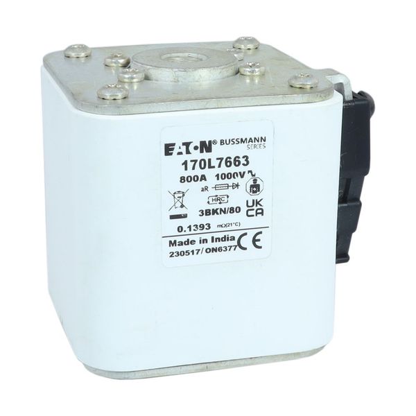 Fuse-link, high speed, 800 A, AC 1000 V, Size 3, 76 x 92 x 83 mm, aR, IEC, single indicator image 8