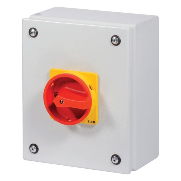 Main switch, P3, 63 A, surface mounting, 3 pole, 1 N/O, 1 N/C, Emergency switching off function, With red rotary handle and yellow locking ring, Locka image 6