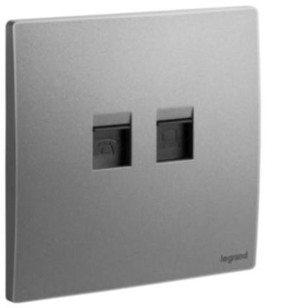 RJ11 and RJ45 category 6 UTP socket outlets dark silver image 1