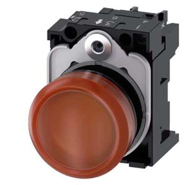 Indicator light, 22 mm, round, plastic, amber, lens, smooth, with holder, LED module, with integrated LED 230  3SU1106-6AA00-1AA0-Z Y10 image 2